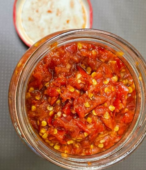 Picture of Fermented Crushed Chilli Peppers in Glass Jar